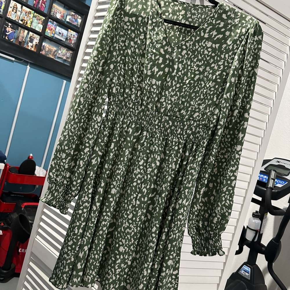 SHEIN Green and White Mini Dress